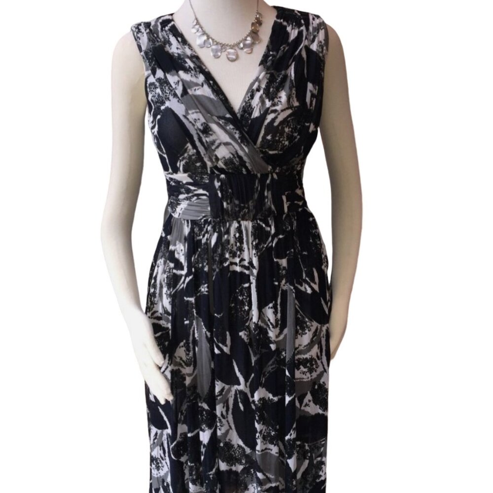 78 Coldwater Creek navy, gray & white, empire dress